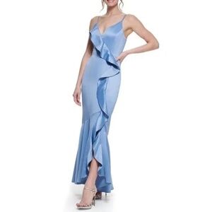 NWT DKNY Women’s Satin Ruffled V-Neck Formal Gown Size 8